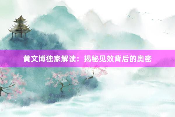 黄文博独家解读：揭秘见效背后的奥密